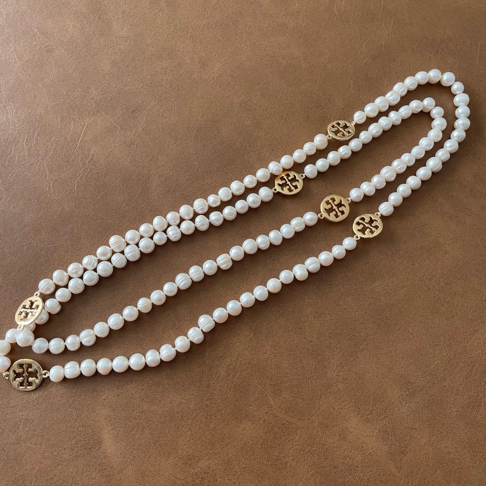 Freshwater Baroque Pearl Gold Logo Long Layering Necklace
